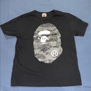 BAPE kids Black Graphic T-Shirt with Ape Design